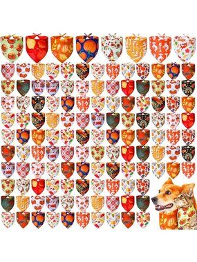 200 Pcs Fall Dog Bandanas Set for Small Medium Pets - Cute Puppy Accessories